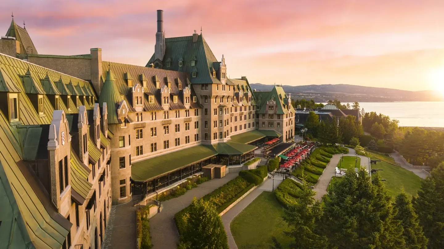 Historic manor façade overlooking the water in La Malbaie, Quebec